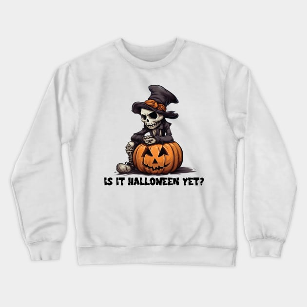 Is it Halloween Yet? Adorable Sad Skeleton Resting on a Jack-o-Lantern Crewneck Sweatshirt by The Angry Gnome